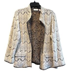 Chicos Lace Jacket‎ Blazer Open Front Paisley Lined Women Size 3